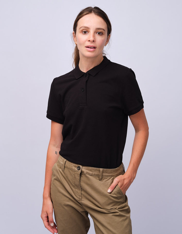 Womens Black Cotton Polo Shirt - Gresham Blake Studios