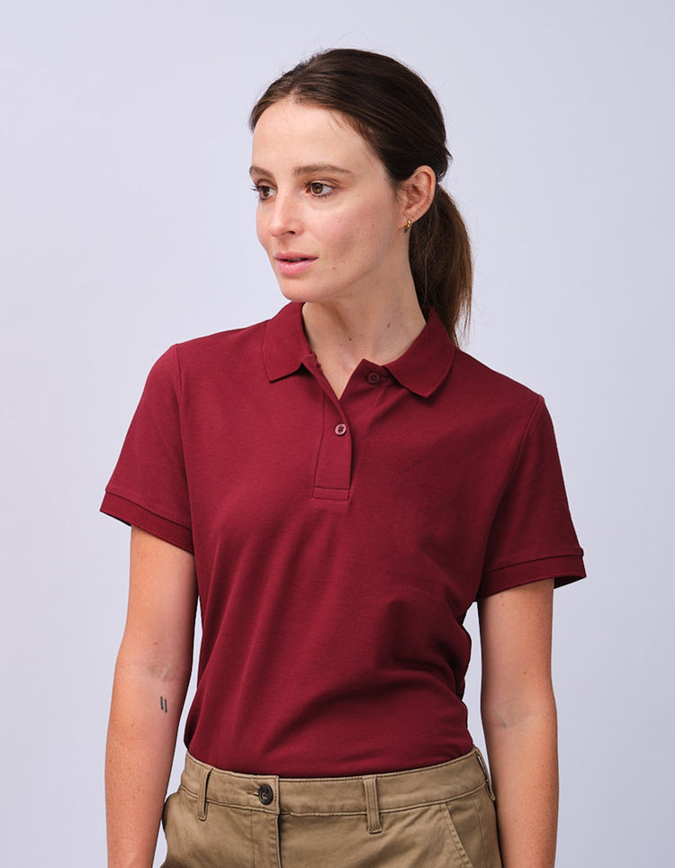 Womens Burgundy Cotton Polo Shirt - Gresham Blake Studios
