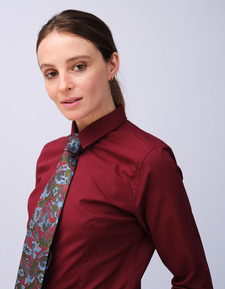Womens Burgundy Kent Collar Shirt - Gresham Blake Studios