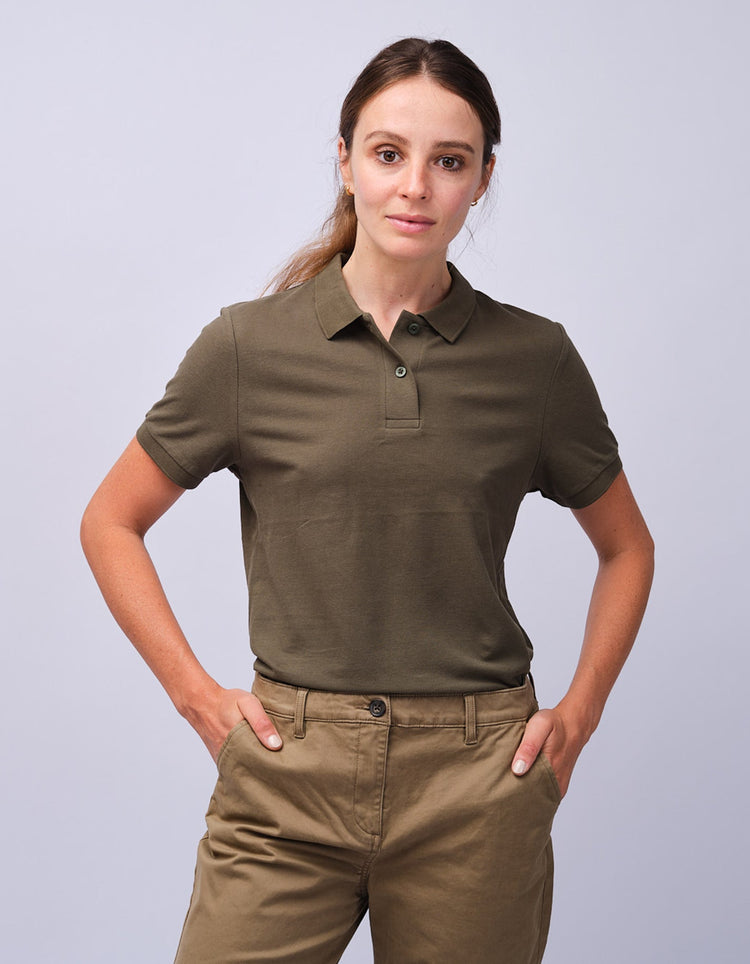 Womens Khaki Cotton Polo Shirt - Gresham Blake Studios