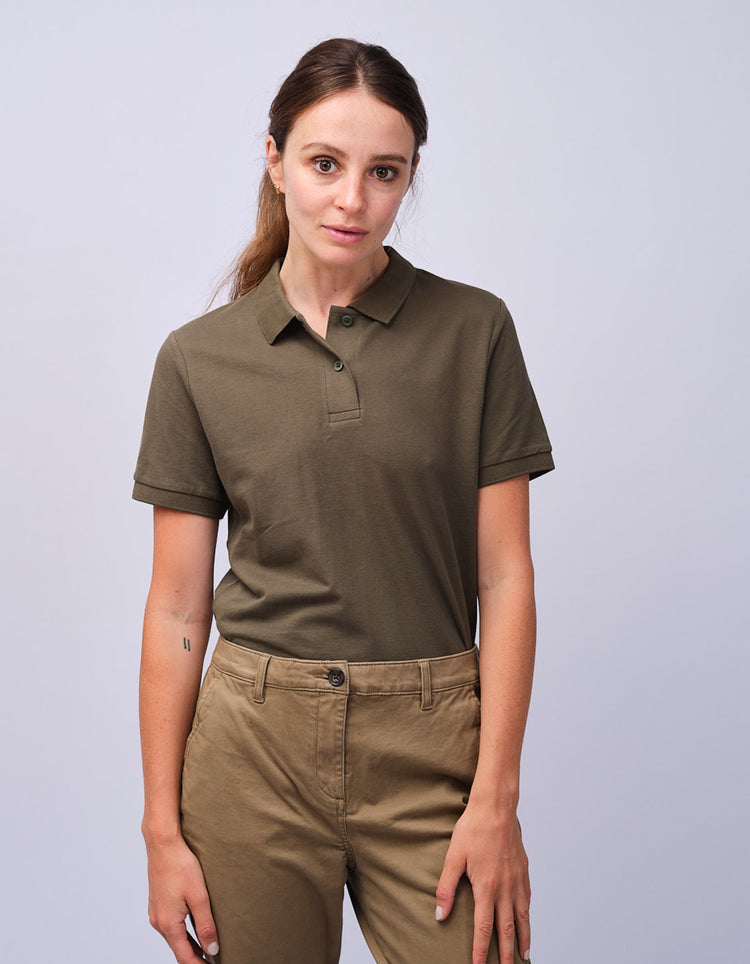 Womens Khaki Cotton Polo Shirt - Gresham Blake Studios