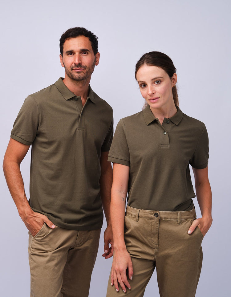 Womens Khaki Cotton Polo Shirt - Gresham Blake Studios