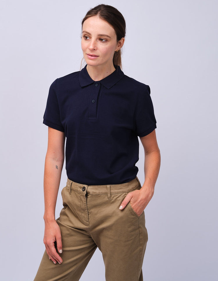 Womens Navy Cotton Polo Shirt - Gresham Blake Studios