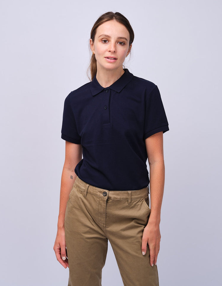 Womens Navy Cotton Polo Shirt - Gresham Blake Studios