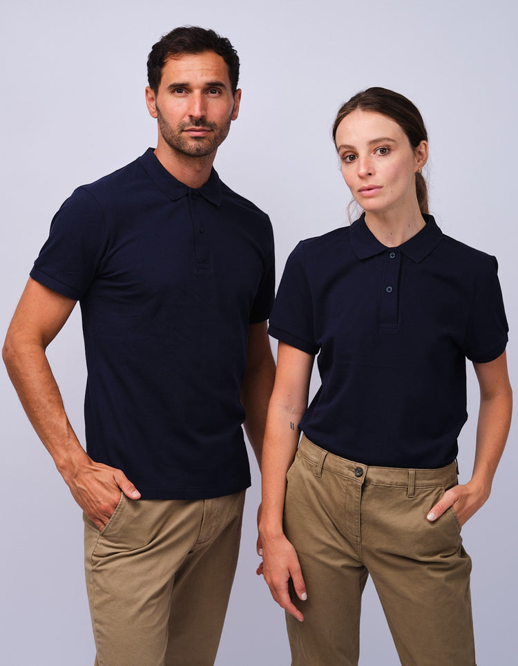 Womens Navy Cotton Polo Shirt - Gresham Blake Studios