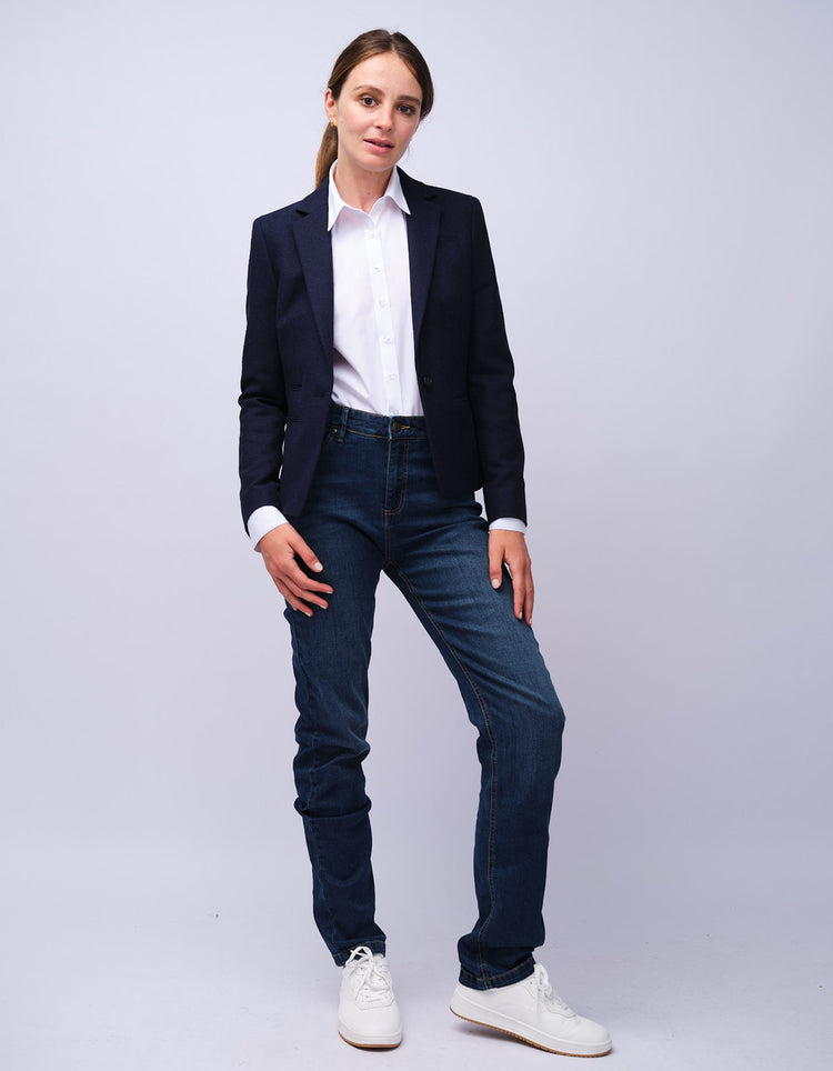 Womens Navy Herringbone Tweed Jacket - Gresham Blake Studios