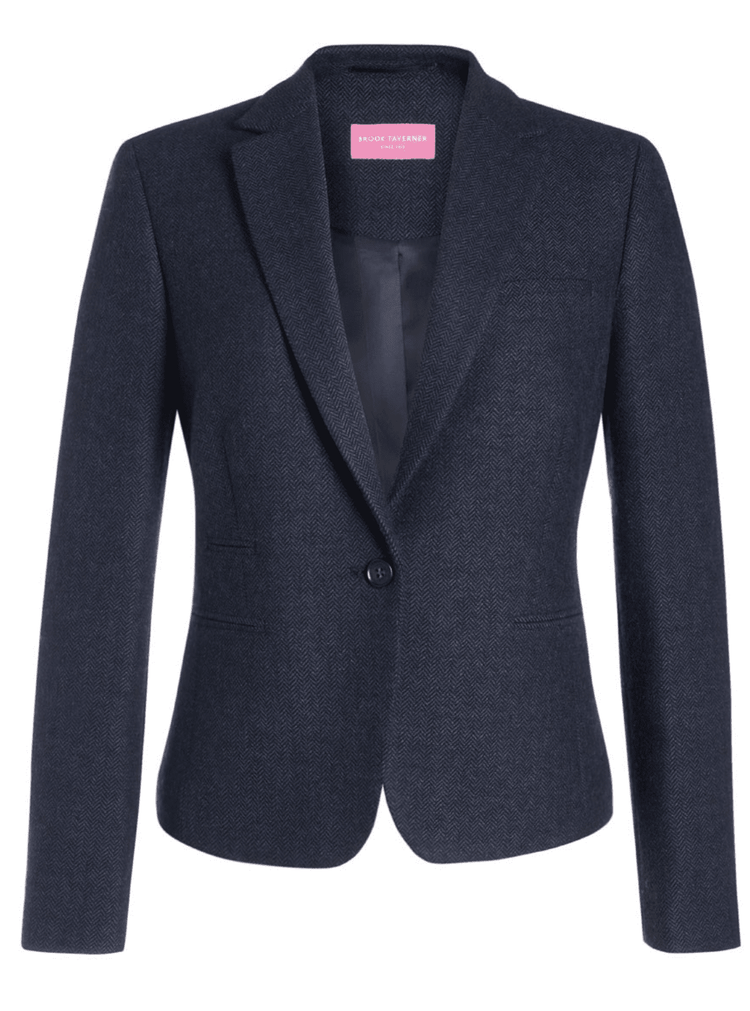 Womens Navy Herringbone Tweed Jacket - Gresham Blake Studios