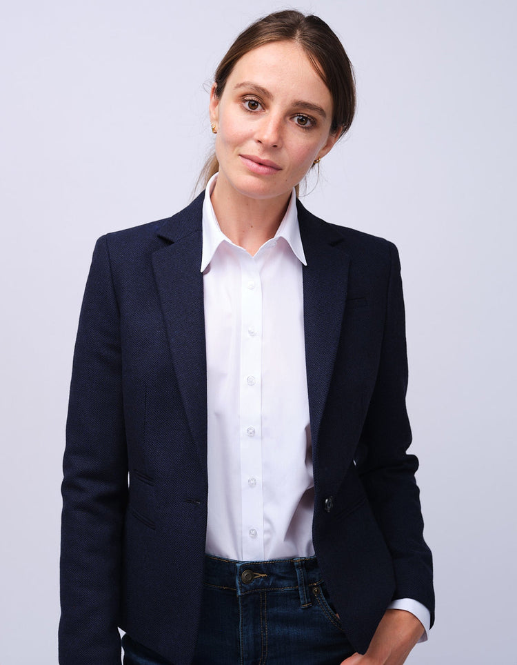 Womens Navy Herringbone Tweed Jacket - Gresham Blake Studios