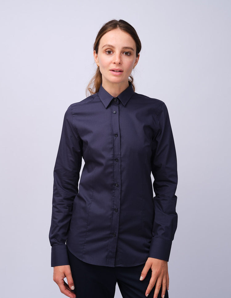 Womens Navy Kent Collar Shirt - Gresham Blake Studios