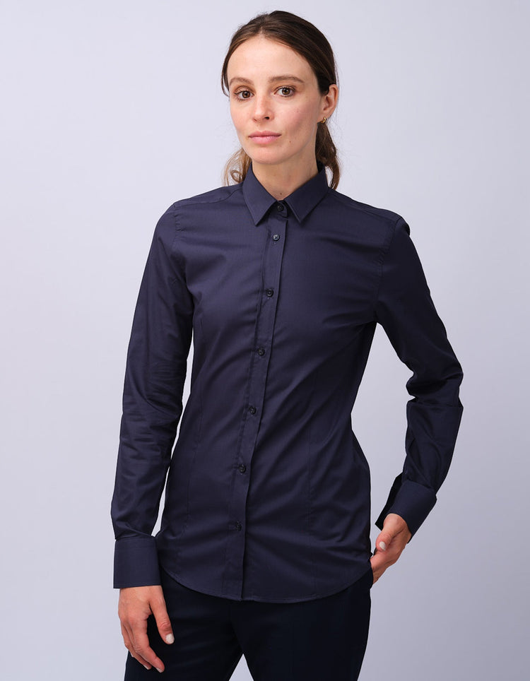 Womens Navy Kent Collar Shirt - Gresham Blake Studios