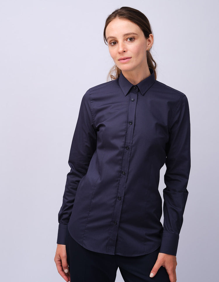 Womens Navy Kent Collar Shirt - Gresham Blake Studios