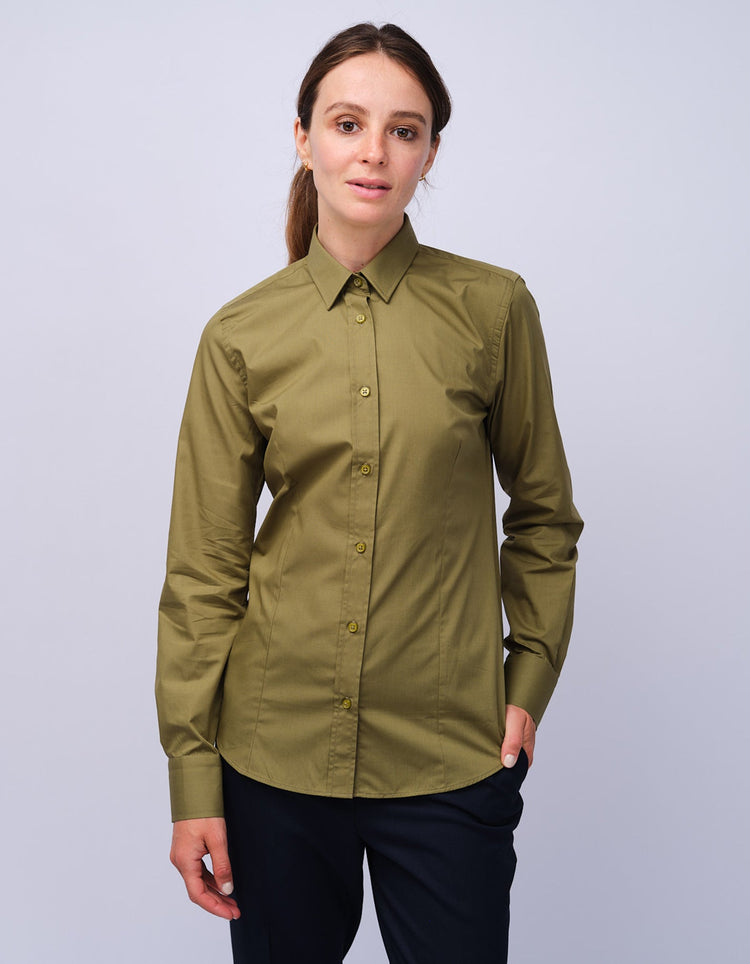 Womens Olive Kent Collar Shirt - Gresham Blake Studios
