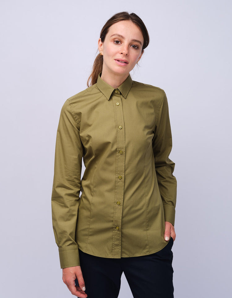 Womens Olive Kent Collar Shirt - Gresham Blake Studios