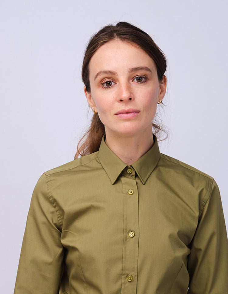 Womens Olive Kent Collar Shirt - Gresham Blake Studios