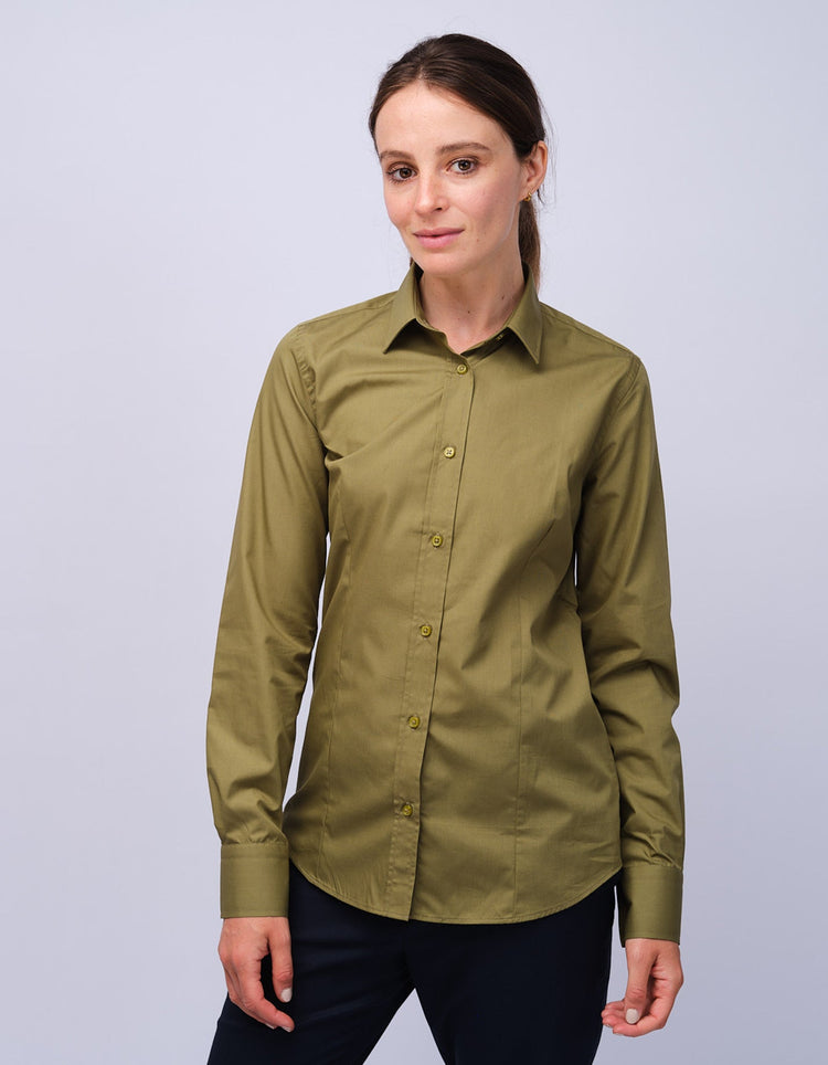 Womens Olive Kent Collar Shirt - Gresham Blake Studios